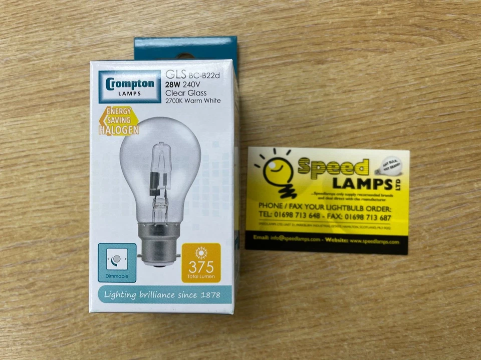10 X GLS HALOGEN LIGHT BULBS 28W BC B22 CROMPTON HALOGEN ENERGY SAVING DIMMABLE - Image 2 of 3