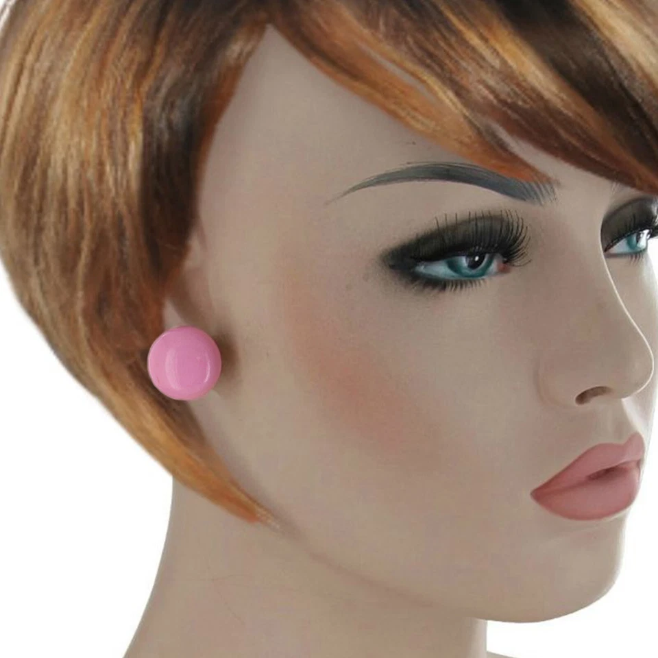 Big Button Clip On Earrings Large Plastic Pink Gumball Made In Czech 3/4" - Image 2 of 3