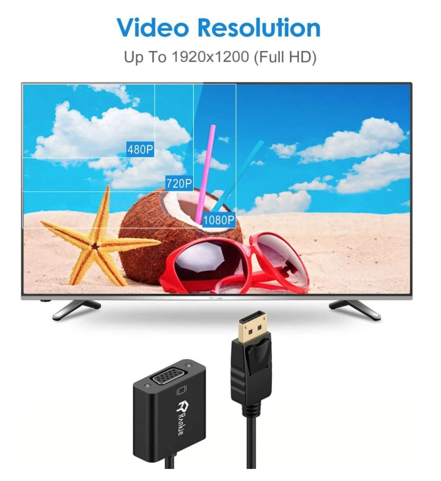 Adaptador Rankie DisplayPort (DP) a VGA, convertidor chapado en oro, computadora negra Foto 3 de 4