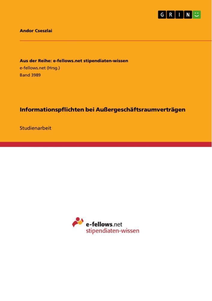 Andor Cseszlai | Informationspflichten Bei Außergeschäftsraumverträgen