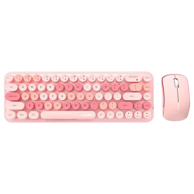 Wireless Keyboard and Mouse, Cute Colorful 68 Round Keycap Compact Keyboard - Image 2 of 4