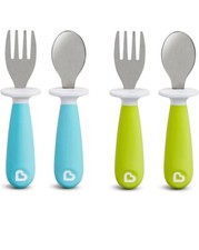 Munchkin Raise Toddler Plastic Fork and Spoon Utensil Set, 4 Pack, Blue/Green