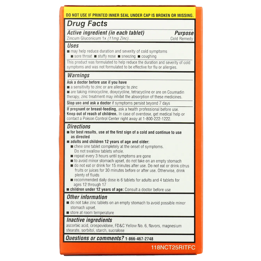 25 ct Rite Aid Zinc Cold Therapy Chewable Tablets Cherry SugarFree