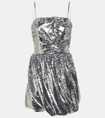 NWT Jonathan Simkhai Mallory Silver Sequin Draped Bubble Hem Party Dress 8 $595