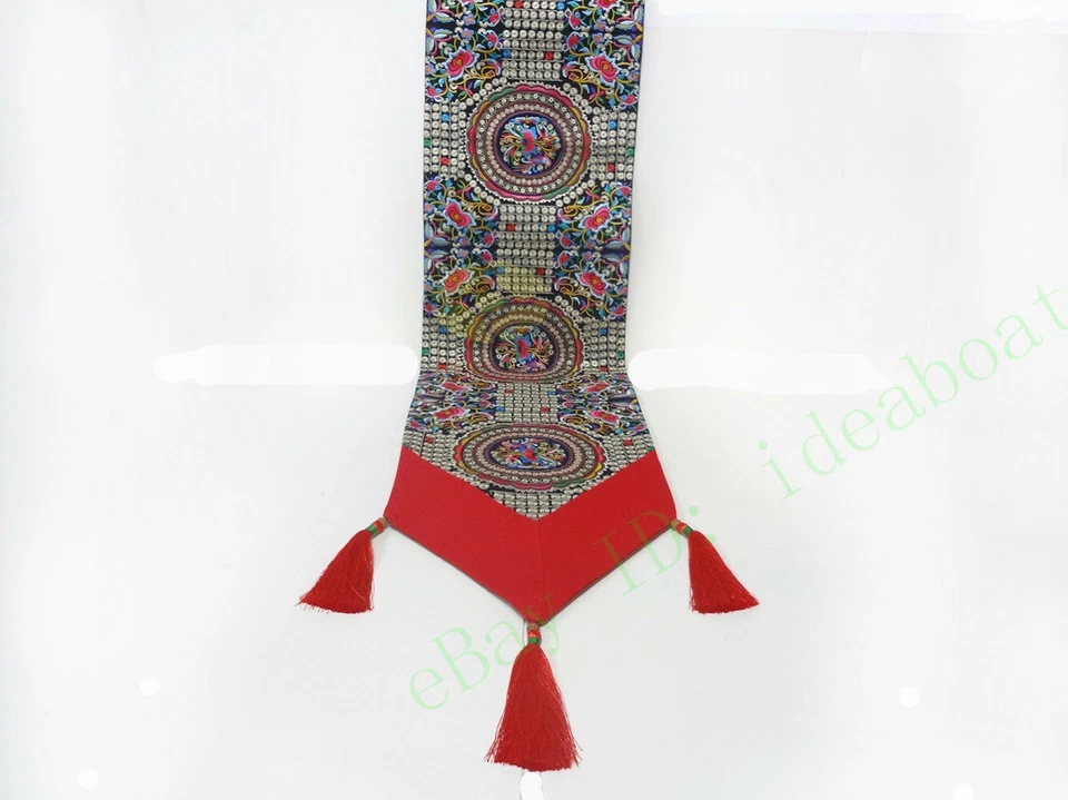 13.7x80" Chinese Hmong Auspicious Floral Blossom Embroidery pattern Table Runner - Image 3 of 4