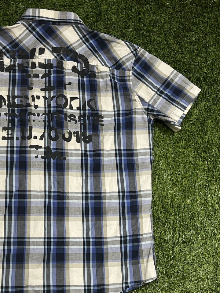 Ecko Unltd Y2K Plaid Button Up Short Sleeve Shirt Men's XL Blue Double Sided - Image 3 of 4