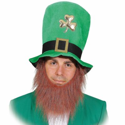 Grüner St. Patrick's Day Hut mit angenähtem Bart KW 60 cm Kostüm-Zubehör
