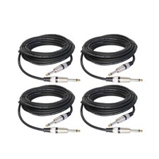 4-Pack 25ft Instrument Guitar DJ Mic Cables 6.35mm 1/4" to 1/4" Mono Male Cords
