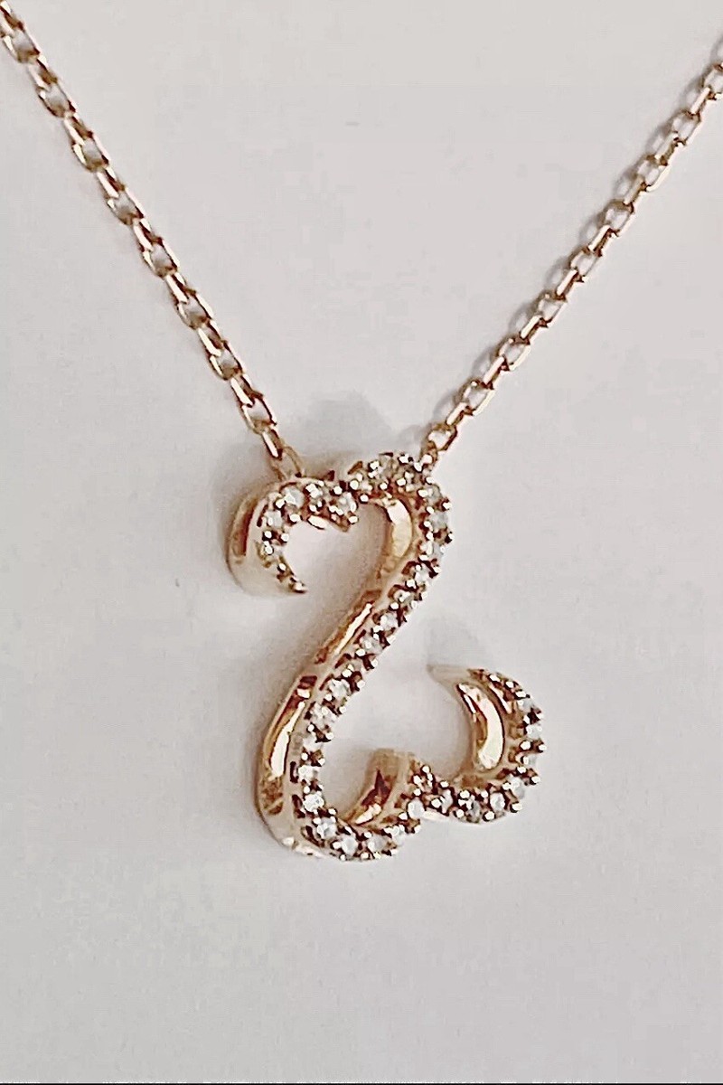 Jane Seymour Open Hearts 1/15ct Diamond 10K ROSE Gold Necklace MRP