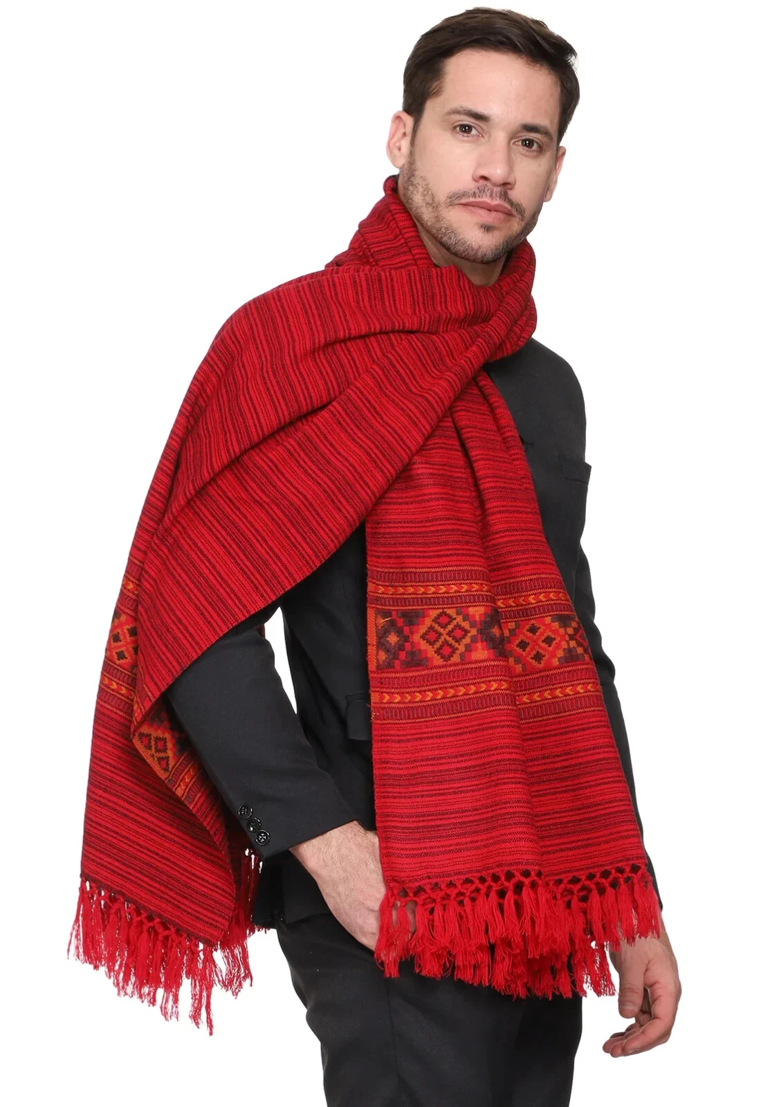 Men's Embroidered Woven Poly Wool Blend Shawl Indian Wool Shawl Pashmina Stole