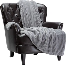 Premium Stripe Textured Faux Fur Throw Blanket - Elegant Super Soft Cozy Luxury
