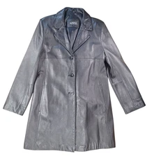 Kasper 100% Soft Leather Blazer Jacket Black Womens Size LARGE 3 Buttons Lined