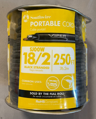 Southwire 250 ft. 18/2 300-Volt CU Black Flexible Portable Power SJOOW Cord