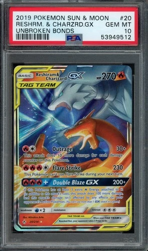Pokemon Reshiram & Charizard GX 2019 S&M Unbroken Bonds #20 PSA 10 Gem Mint