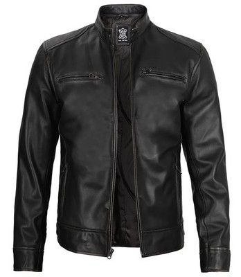 Decorum Black Cafe Racer Lambskin Leather Jacket Style #1100123 size M - NEW