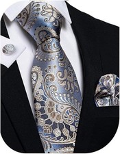 Paisley Mens Tie Set Silk Woven Jacquard Necktie and Pocket Square Cufflinks ...