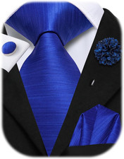Men Silk Ties Set with Flower Lapel Pin Necktie Pocket Square Cufflinks for Tuxe