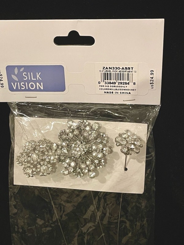 Bridal Floral Stem Picks Rhinestone Flower Jewelry Bling Decor Crafts 12” L