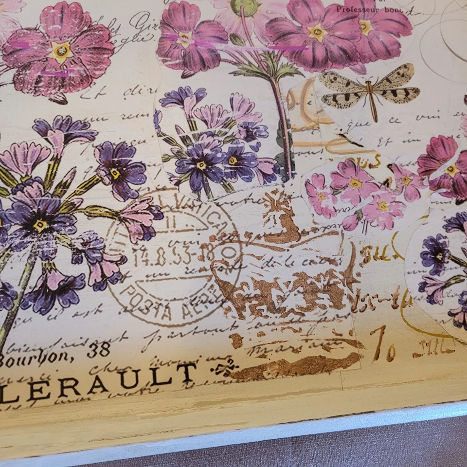 Bandeja para servir madera blanca con flores francesas vintage Foto 4 de 4