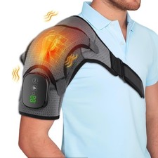 Cordless Heated Shoulder Brace Wrap, Heating Pad with Massage, 3 Heat  Vibratio