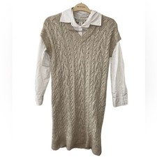 Cupcakes & Cashmere Women's Cable Knit Sweater Dress with Collar Size Small