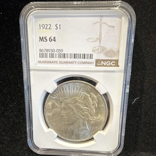 1922 Peace Dollar $1 Silver Coin NGC MS64 Philadelphia Uncirculated