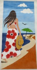 Lee Hand Painted Needlepoint Canvas "Strolling on Beach" 20 3/4" Long