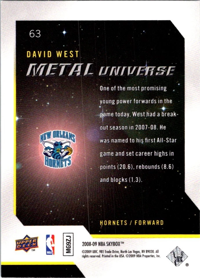 2008-09 SkyBox #63 David West Metal Universe - Image 2 of 2