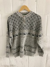 VTG 90s The Woolen Mill Grey Sweater Snowflake Fair Isle Nordic USA Womens L
