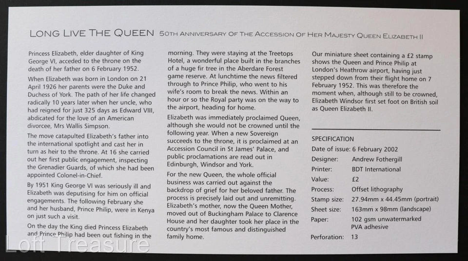 Alderney Stamps: "Golden Jubilee - Queen Elizabeth II" £2 M/S FDC 2002 - Image 3 of 3