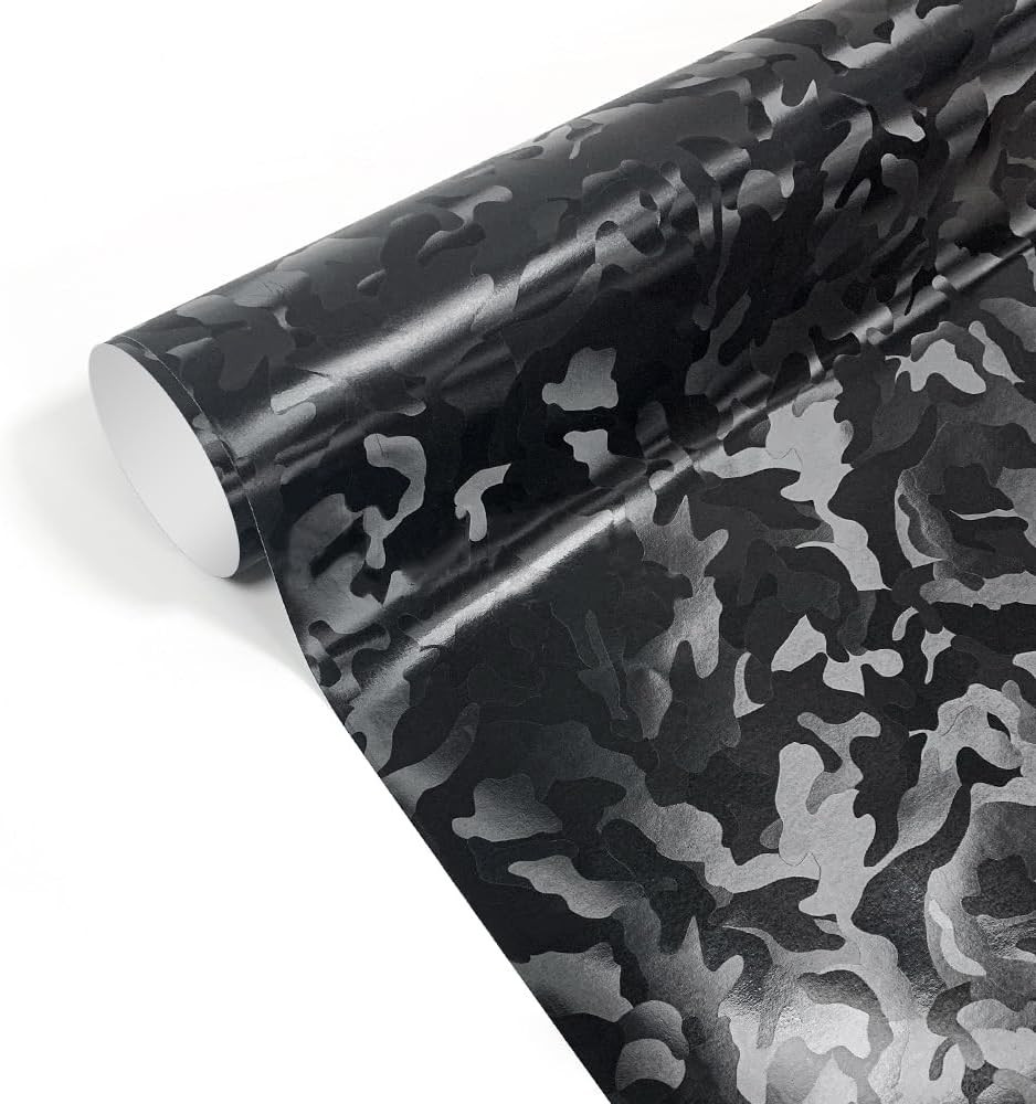 Film Covering Carbone Camouflage Noir 30x150cm en Vinyle Autoadhésif pour Auto