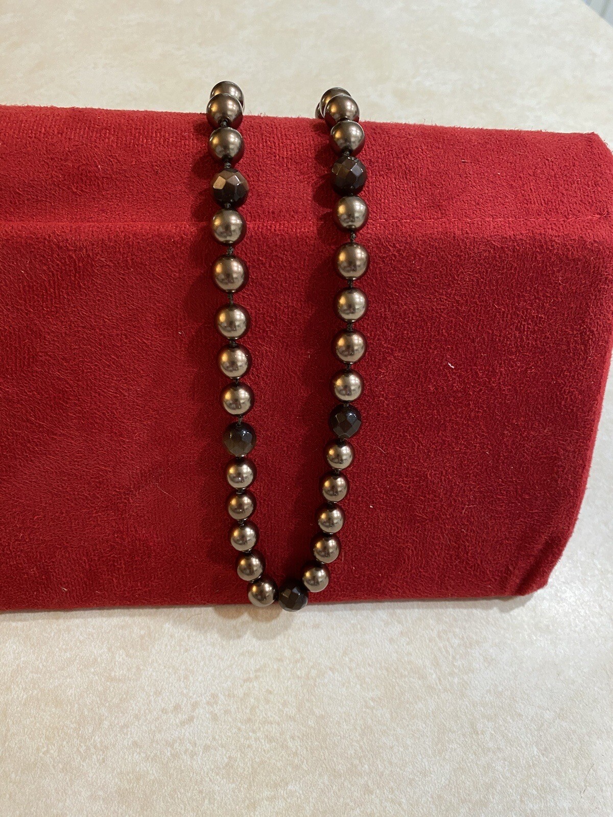 Vintage Monet Large Beads Necklace Hand Knotted Faux Pearl & Faceted Glass Beads