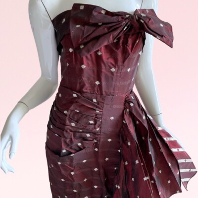 1940s Vintage Metallic Silk Wiggle Ruffled Burgundy Cocktail Party Dress xs  | eBay