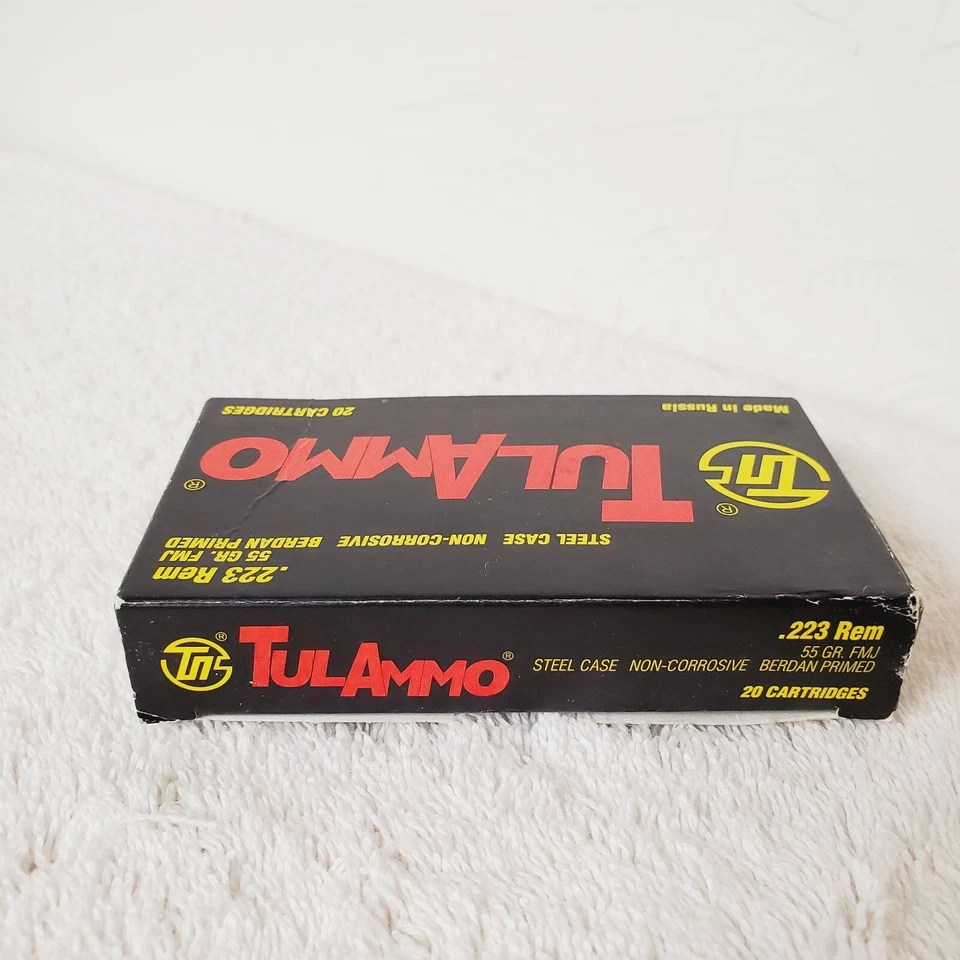 TulAmmo 223 Rem Brass Case Lion 55GR FMJ Target Black Red Collector's EMPTY BOX - Image 3 of 4