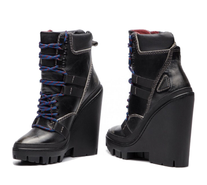 DIESEL D-Vibe MB Brown Leather Wedge Platform Size 7,Eur 36,5,Jpn