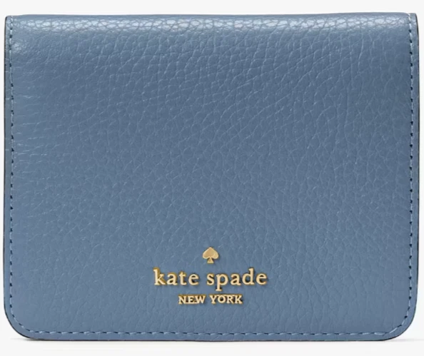 Cartera pequeña plegable Kate Spade Lena cuero granulado azul KH788 NUEVA CON ETIQUETAS $179 venta al por menor