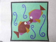 Needlepoint Canvas Two Fish Handpainted Quail 7" x 7.5" Beach Pool House 13 HPI