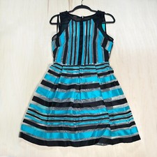 Anthropologie Eva Franco Teal and Black Striped 2 pc outer and slip Dress 4