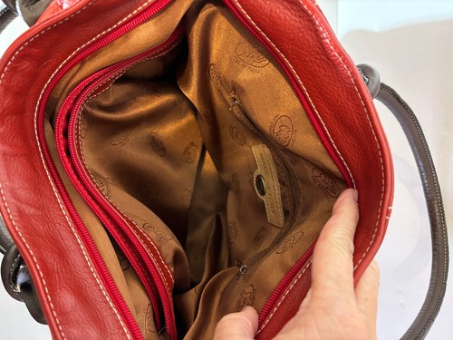Avorio Red/Brown Leather Shoulder Bag Purse Made in Italy - Picture 8 of 11