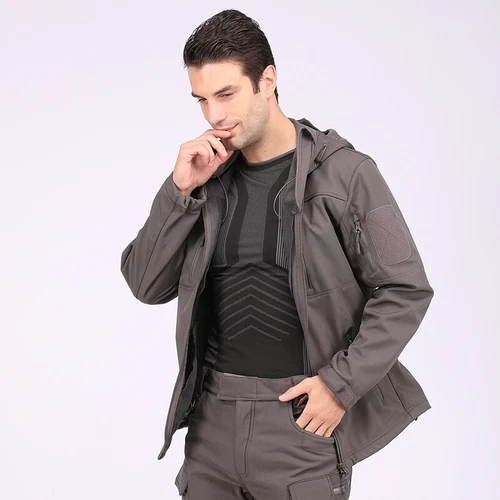 Giacca a vento tattica uomo soft shell giacca esercito jacket cappuccio tempo libero ~ - Foto 10 di 65