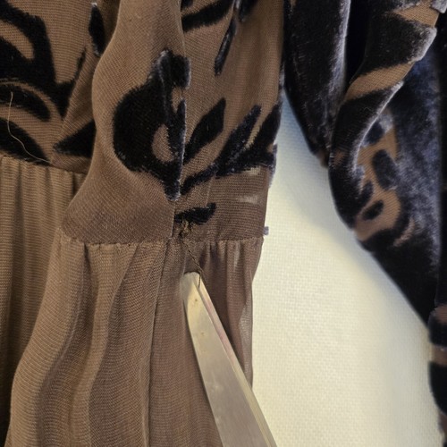 Womens Mini Babydoll Dress Medium Brown Blue Velvet Burnout Floral WhimsiGoth - Picture 7 of 16