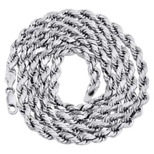 10K White Gold Diamond Cut Hollow Rope Chain 5mm Wide Necklace 18 - 28 Inch