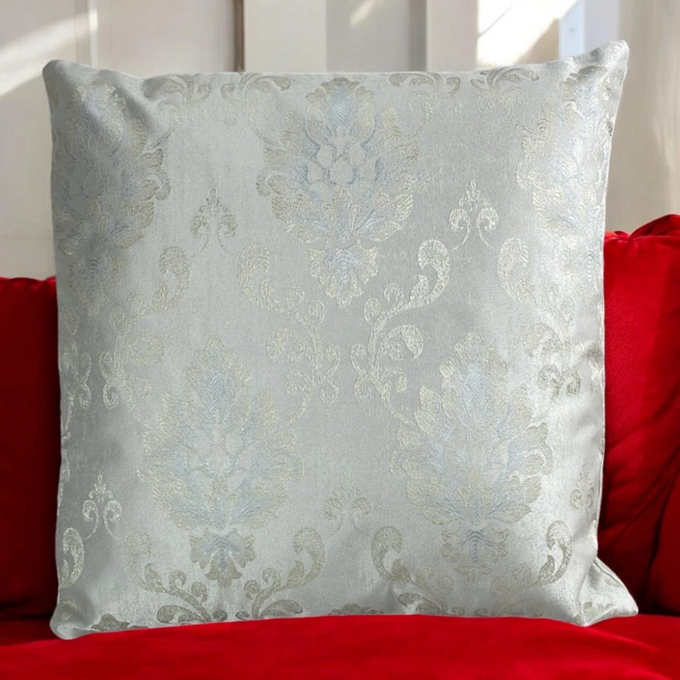 Luxury BIG Damask Duck Egg Green Cream Cushion Covers 18x18" - Set of 4 Jacquard - Image 2 of 4