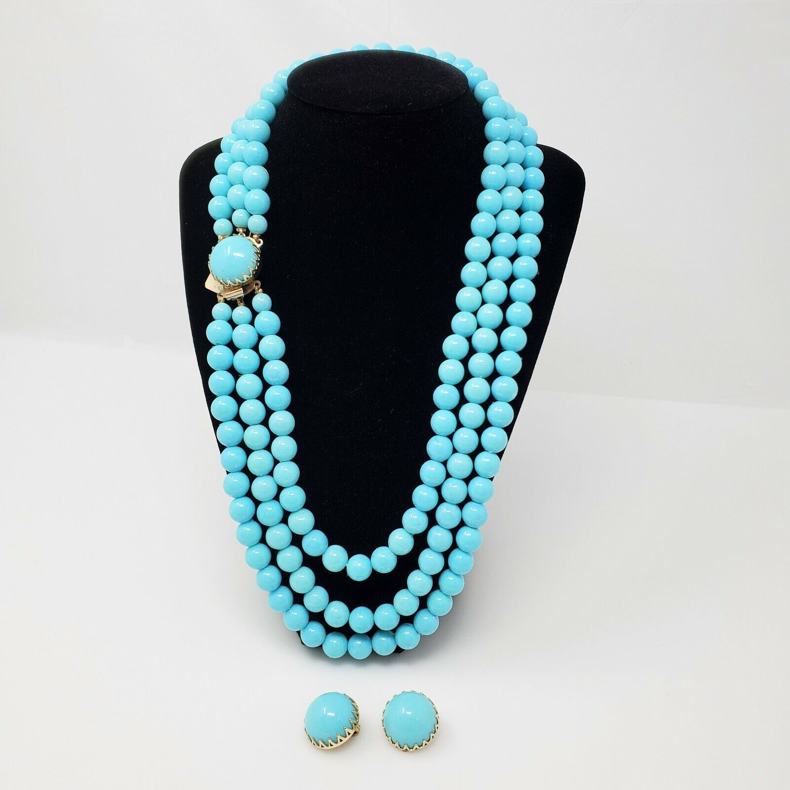 NOS Mid-Century Modern Super sale Tiffany Blue Beads & 3 Necklace Max 48% OFF Strand Ea