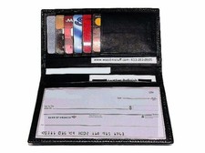 Lizard embossed leather Check Book Cover  CC Organizers BLACK  MADE in USA