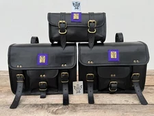Black Real Goat Leather COMBO Motorcycle Saddle Bag Panniers Tool Pouch Side Bag