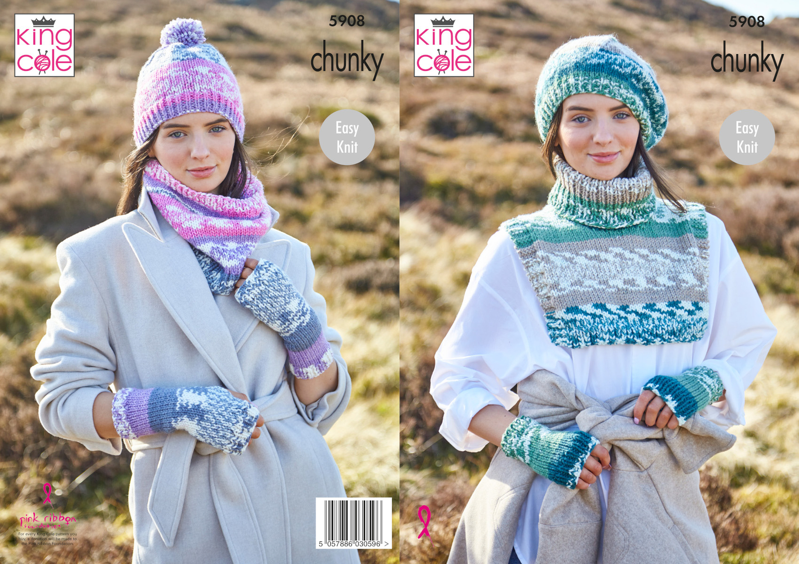 Knitting Pattern Womens Snood Polo Neck Wrist Warmers Hat King Cole Chunky 5908