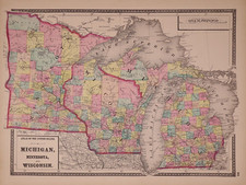 1873 Map MICHIGAN, WISCONSIN MINNESOTA 14x17 - 24