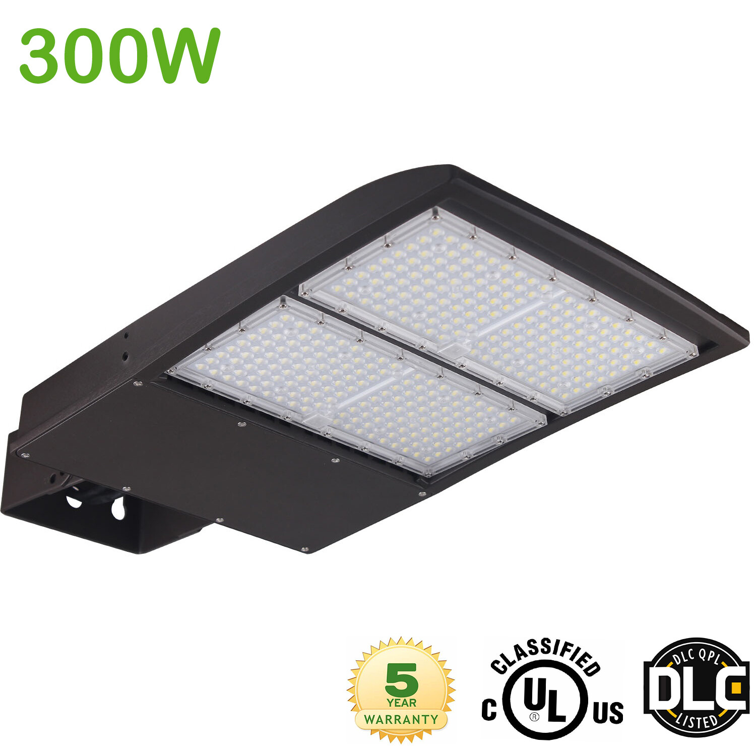 300W LED Shoebox Parking Lot Area Light, 300/240/200W Selectable, 5000K 42000LM