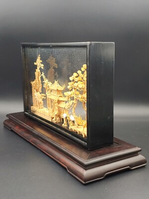 福建软木雕红酸枝底座Vintage Chinese Cork Wood Carved County